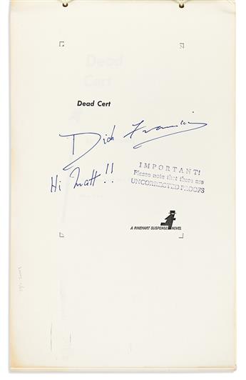 Francis, Dick (1920-2010) Dead Cert, First American Edition and Uncorrected Proof, Both Signed.